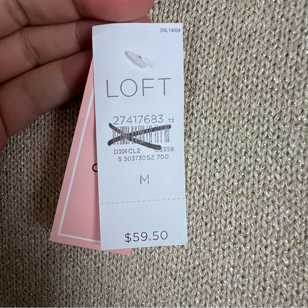 LOFT NWT High Neck Tank Top Metallic Knit Gold Size Medium - Picture 4 of 7